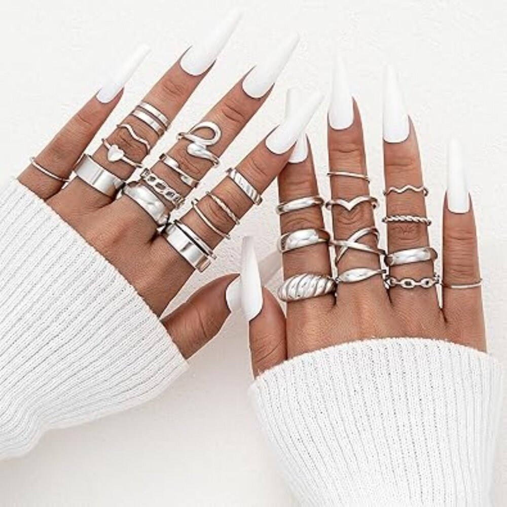 25 Piece Costume Jewelry Ring Set Silver Stainless‎ Steel